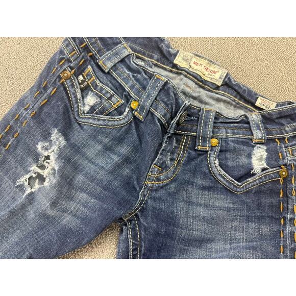 MEK Denim Jeans Women W24 L34 Blue Oaxaca Bootcut Stretch Back Embroidery - Picture 9 of 13